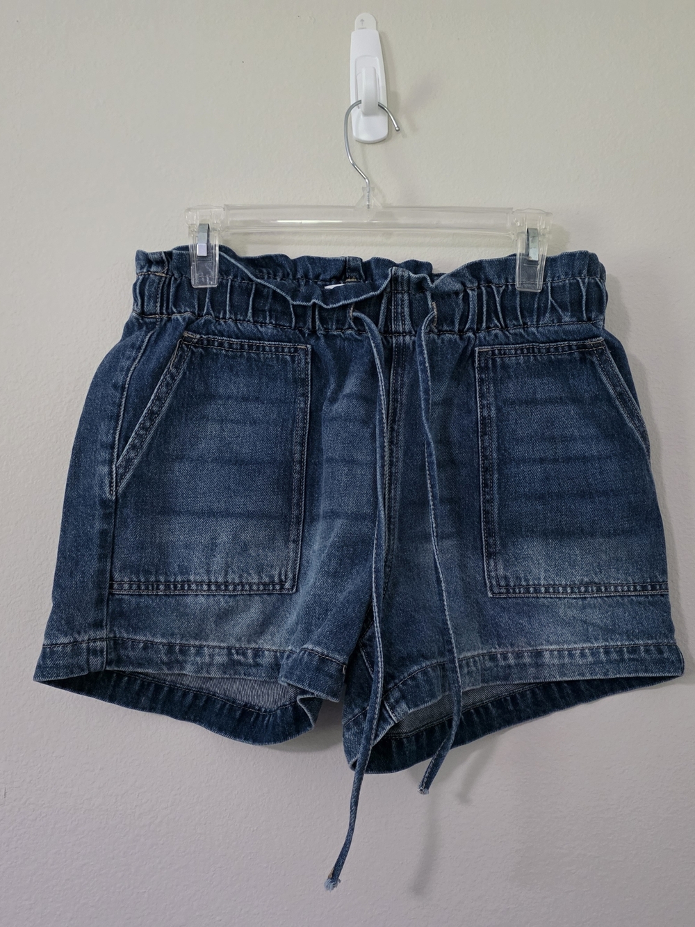 KanCan Dark Wash Paperbag Waist Denim Shorts - Blue